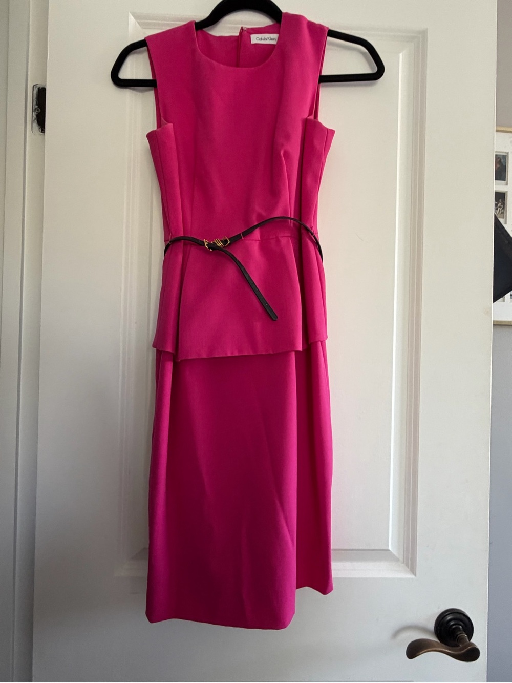 Calvin Klein Bright Fuchsia Sleeveless Peplum Midi Dress